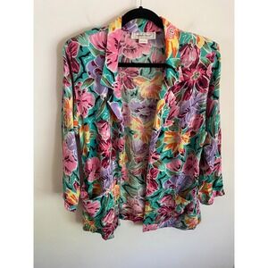 Michelle Stuart Vintage Floral Open Front Blazer Jacket Multicolor Size 8 Canada